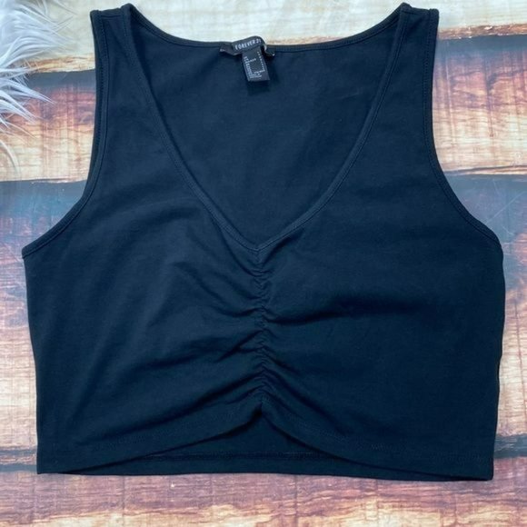 Forever 21 Black Crop Top Ruched Front - Picture 2 of 7